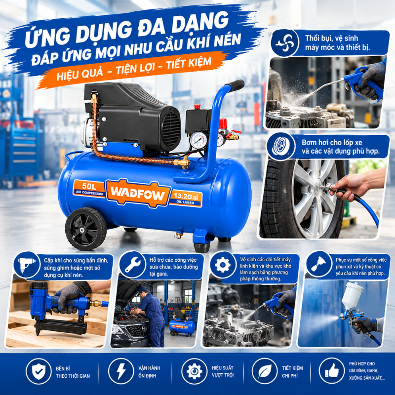 Máy nén khí WadFow WAP3A50 có thể hỗ trợ nhiều công việc
