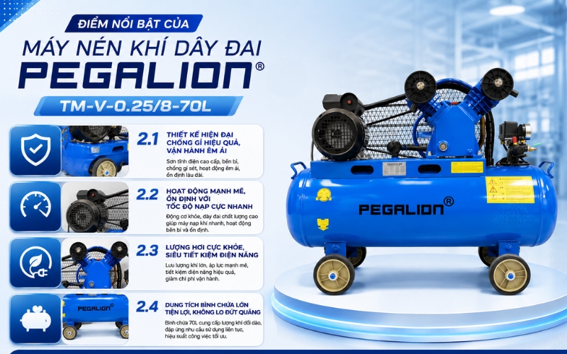 Máy nén khí khí Pegalion 3HP TM-V-0.25/8-70L