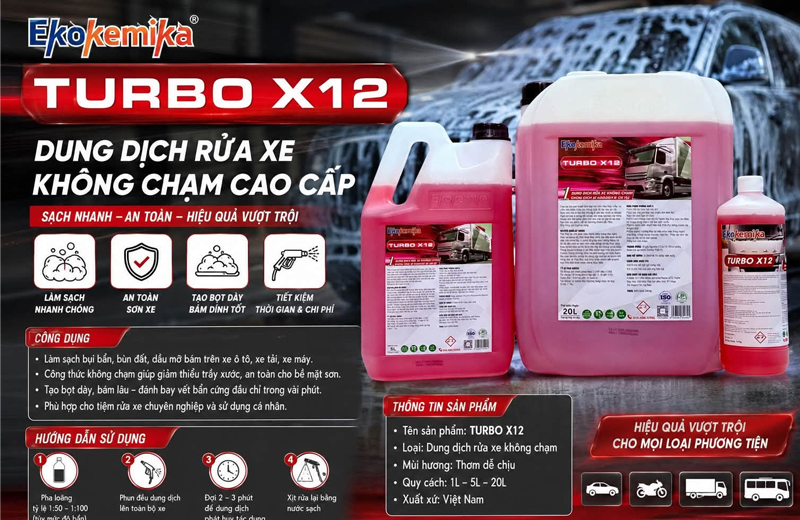 Dung dịch rửa xe không chạm Ekokemika TURBO X12 sở hữu các ưu điểm nổi bật